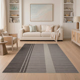 Geometric Modern Grey Vertical Stripe Woven Rug