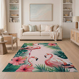 Pink Flamingo Tropical Paradise Area Rug