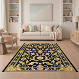 Navy Gold Ornate Floral Area Rug