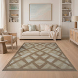 Beige and Neutral Beige Geometric Diamond Lattice Area Rug