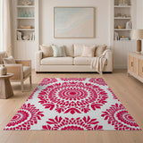 Red Vibrant Red Floral Mandala Area Rug