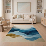Serene Blue Wave Layers Abstract Area Rug