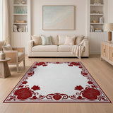 Ornate Red Rose Floral Border Area Rug