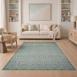 Teal Geometric Trellis Geometric Modern Area Rug