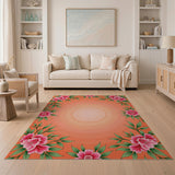 Pink Hibiscus Floral Orange Area Rug