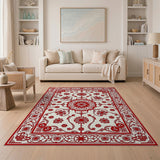Red Ivory Persian Floral Medallion Rug