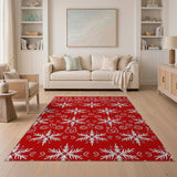 Festive Red Snowflake Swirl Area Rug