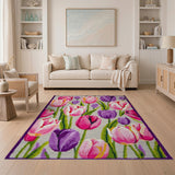 Vintage Pink Purple Tulip Floral Area Rug
