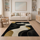 ODIKA Modern Abstract Gold and Black Washable Area Rug - Low Pile Non-Slip Indoor Rug