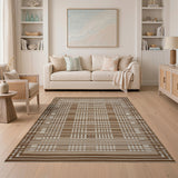 Brown Tan Geometric Grid Area Rug