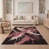 ODIKA Abstract Brushstroke Pink Washable Area Rug - Low Pile Non-Slip Modern Carpet