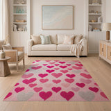 Playful Pink Hearts Shag Area Rug