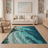 Teal Striped Coastal Cliffs Area Rug