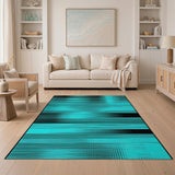 Teal Black Moir Geometric Area Rug