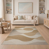 Beige and Neutral Beige Neutral Abstract Wave Area Rug