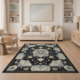 Traditional Persian Black Ivory Persian Medallion Area Rug