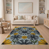 Vintage Yellow Grey Daisy Floral Area Rug