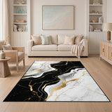 Black White Gold Marble Abstract Area Rug