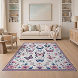 Pink Pink Butterfly Floral Area Rug