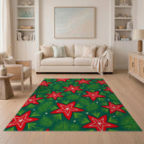 Festive Red Poinsettia and Pine Green Area Rug