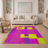 Vibrant Pink Purple Yellow Geometric Patchwork Rug