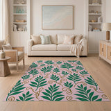 Pink Green Leaf Vine Floral Area Rug
