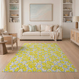 Vibrant Yellow Hibiscus Hexagon Area Rug