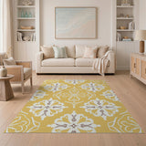 Vintage Yellow Floral Damask Area Rug