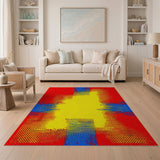 Bold Red Blue Yellow Halftone Geometric Area Rug