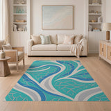 Teal Swirling Wave Area Rug