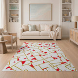 Red Gold Geometric Abstract Area Rug