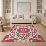 Vibrant Red Floral Medallion Area Rug