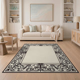 Beige and Neutral Ornate Floral Scrollwork Beige Area Rug