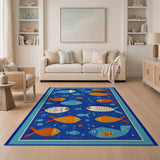 Playful Cartoon Fish Blue Area Rug