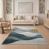 Abstract Area Abstract Blue Wave Mountain Area Rug