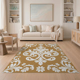 Ornate Gold Damask Floral Area Rug
