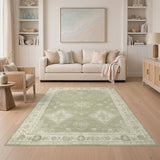 Sage Green Distressed Vintage Floral Area Rug
