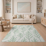 Boho Chic Mint Green Leaf Pattern Area Rug