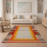Vibrant Orange Framed Southwestern Rug
