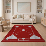 Red Baseball Diamond Geometric Area Rug