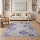 Floral Vintage Purple Floral Grey Area Rug