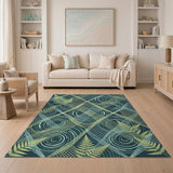 Teal Fern Geometric Abstract Area Rug