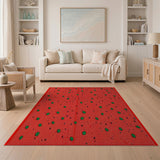 Vibrant Red Area Rug with Green Pea Dots
