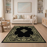 ODIKA Ornate Medallion Gold & Black Washable Area Rug, Low Pile Non-Slip Traditional Rug