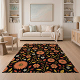 Orange Vibrant Orange Daisy Floral Area Rug