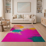 Vibrant Pink Teal Yellow Abstract Splatter Rug