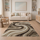 Abstract Area Brown and Tan Swirling Brown Tan Abstract Area Rug