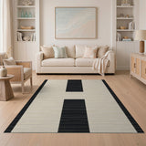 Beige Woven Area Rug with Bold Black Stripes