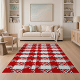 Red and White Checkered Rustic Farmhouse Area Rug