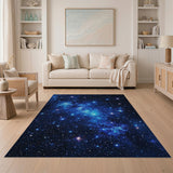 Cosmic Blue Nebula Starfield Area Rug